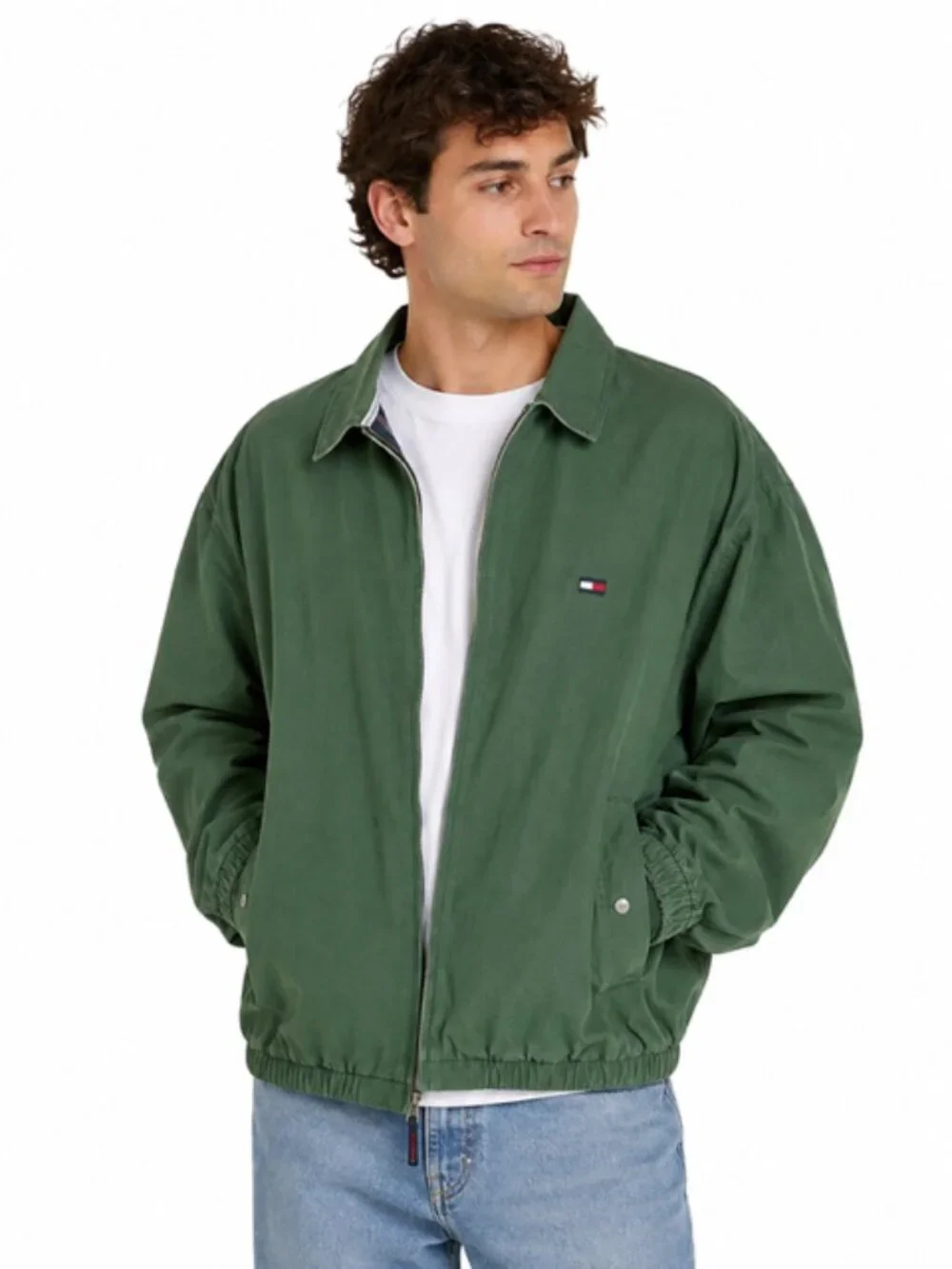 Tommy Hilfiger Vintage Green Harrington Jacket Men’s XL Flag Logo